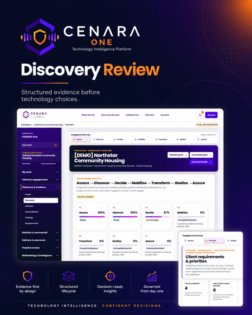CENARA One Discovery Review structured evidence before technology choices
